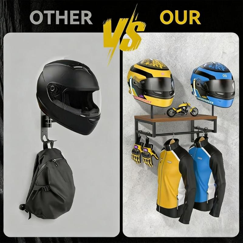 Robusto Supporto a Parete per Casco Costruzione in Legno Massiccio Staffa Multifunzionale per Esposizione di Attrezzature da Motociclismo e Attrezzature Sportive