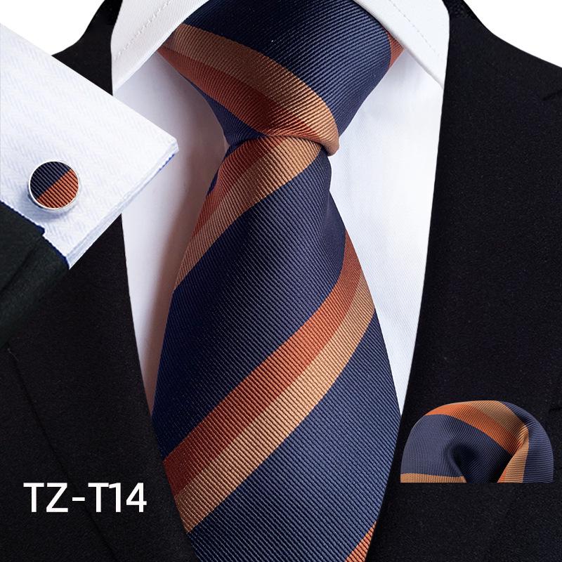 2025 Men's Retro Stripe Solid Tie, Pocket Square & Cufflinks Set