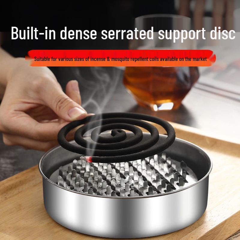 Portable Stainless Steel Fireproof Mosquito Coil Holder with Lid - Outdoor Repellent Tray