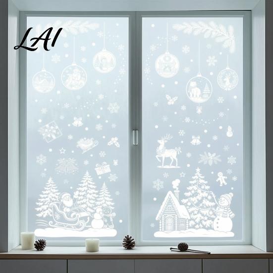 Christmas Decorations for Shop Windows 9 Sheets Static Window Stickers Reusable Snowflake Santa Claus Reindeer Winter Holiday Glass Stickers