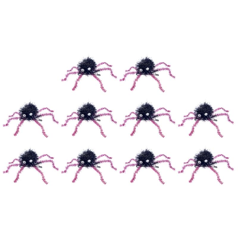 

10PCS Fuzzy 3D Spiders Hair Clip Halloween Side Hairpin Hair Styling Tool for Side Hair Punk Adult Kids Festival Headwear чёрный