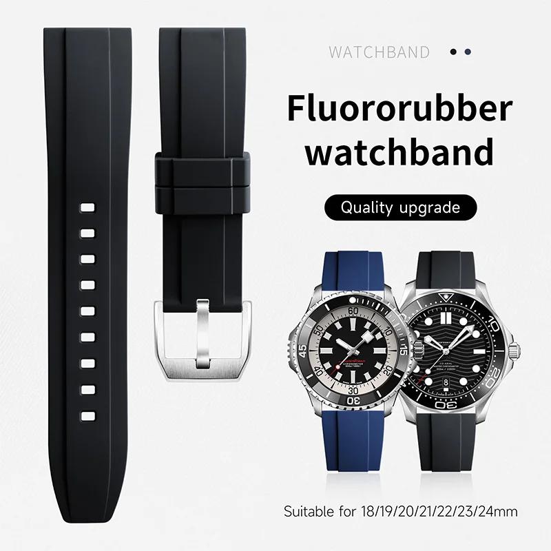 18/19/20/21/22/23/24mm Quick Release Fluororubber FKM Rubber Strap Smartwatch Men Women Wristband Universal Bracelet Accessories