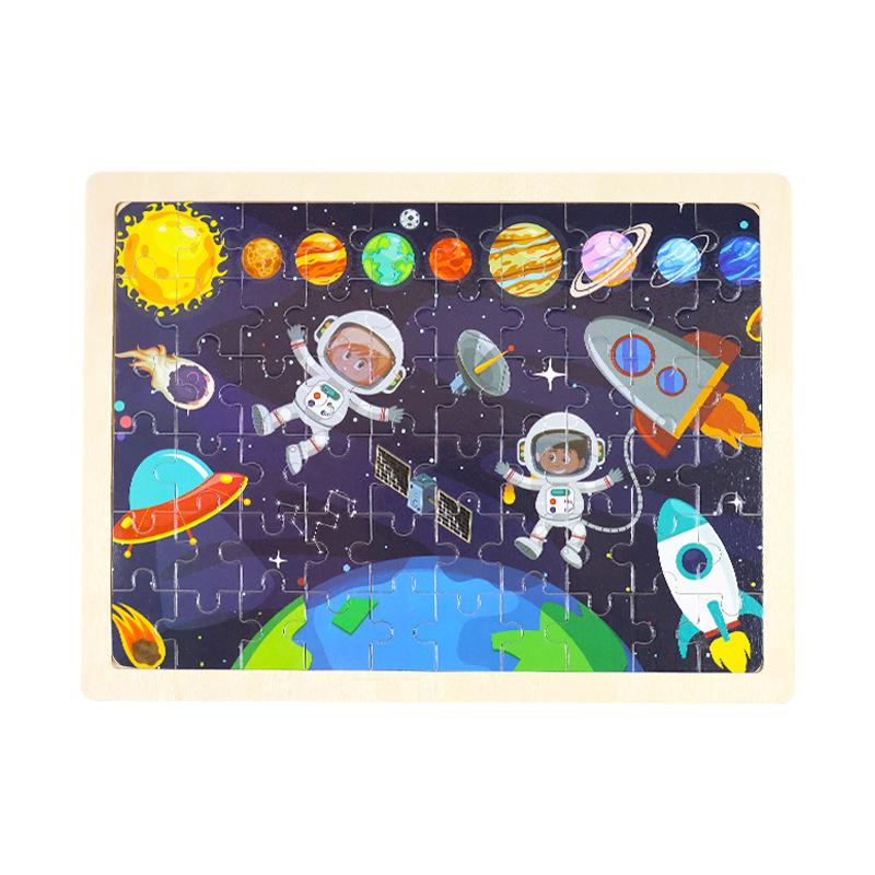 Holz 60-teiliges Blockrahmenpuzzle, Kinder-Cartoon Holzflugzeugpuzzle, Baby Früherziehung Lernspielzeug