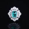 Paraiba Ring, Princess Square Diamond Emerald Cut Colored Treasure Opening Ring