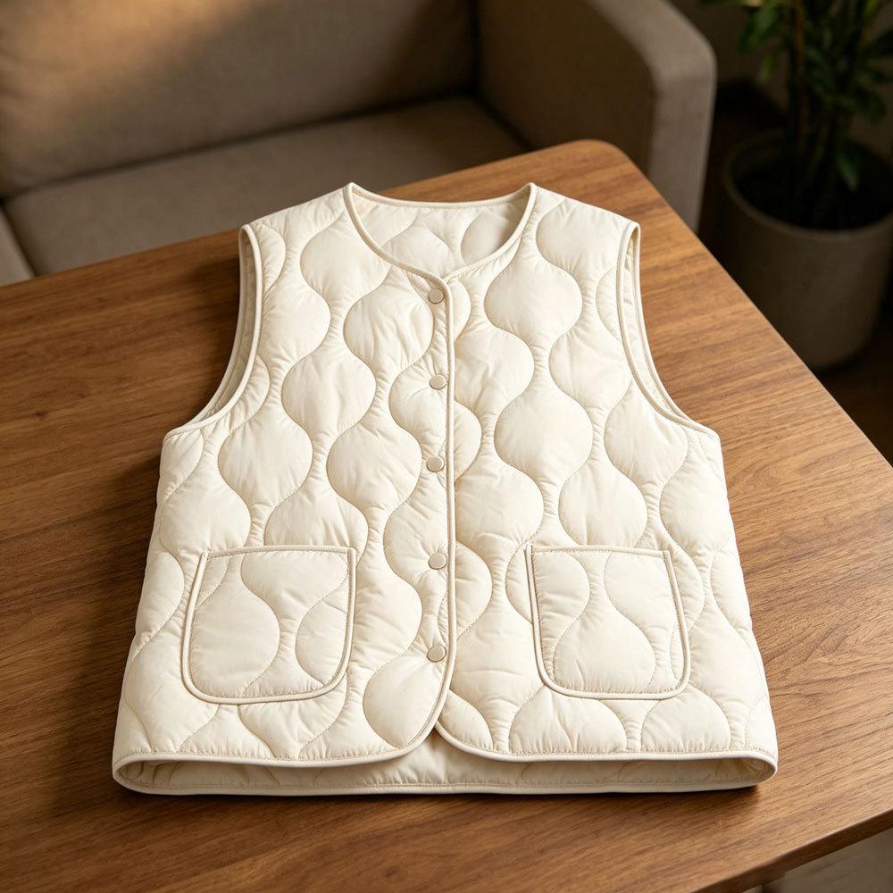 Women's 2025 Collarless Cotton Vest - Autumn/Winter Large Size Round Neck Waistcoat