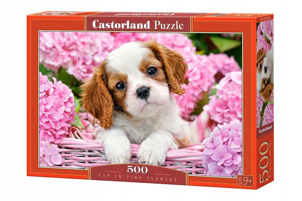 Puzzle 500 pezzi B-52233 Cucciolo tra Fiori Rosa