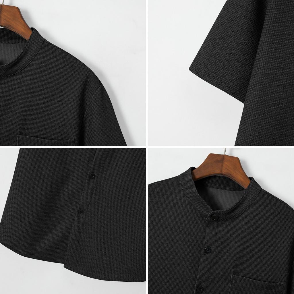 Men's Color Shirt - V-neck Pocketed Short-sleeved Sweater