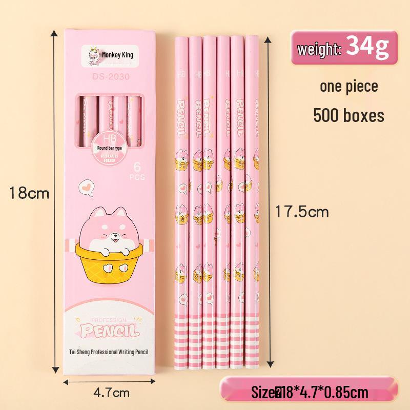 Great Sage Cartoon HB Pencil Set - 6 Poplar Round Rods, Cute Stationery for Elementary Students and Kids