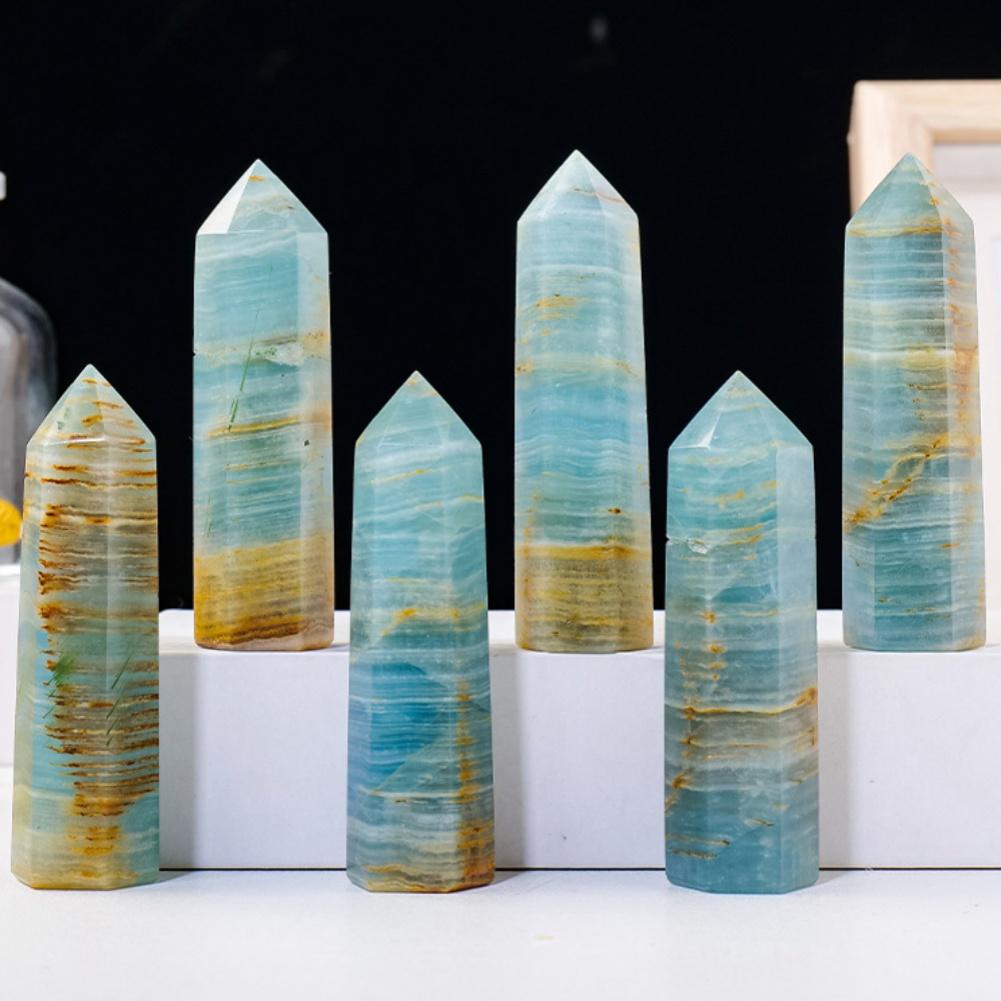 Natural Crystal Wand, Calcite Crystal Towers, Natural Large 6 Faceted Point Wands, Modern Natural Healing Crystal Point Obelisk For Reiki Meditation