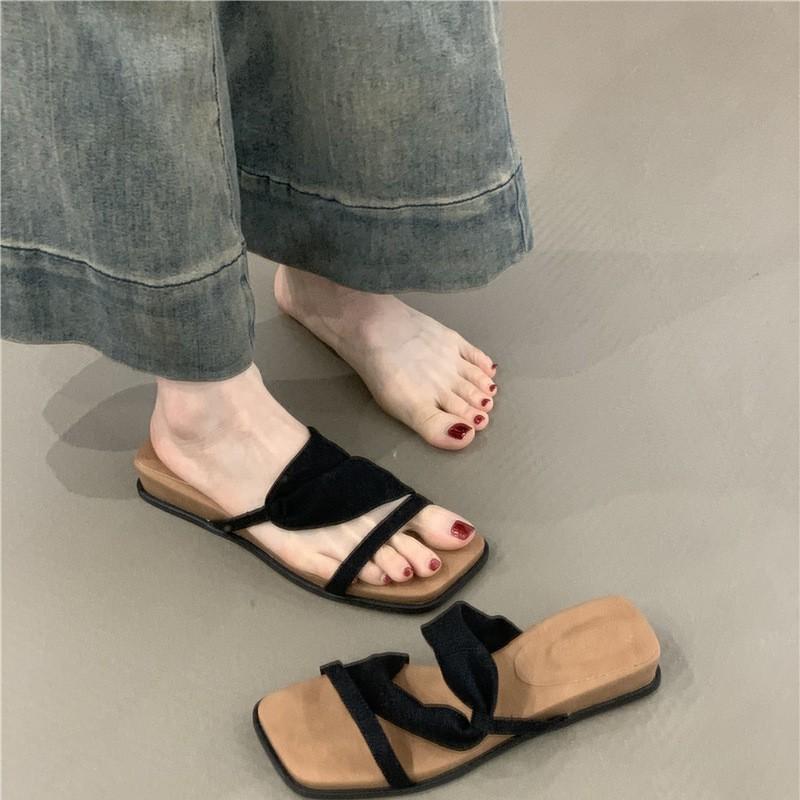 Platform Open-toed Sandals Women's 2025 Summer Korean Version Retro Linen Bohemian Vacation Beach Slippers