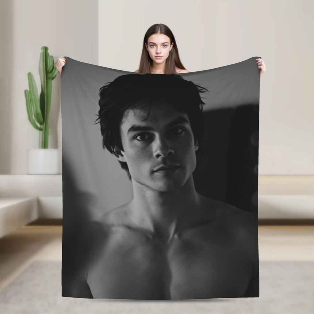 The Vampire Diaries Damon salvatore Blanket Super Warm Plush Bedding Throws For Home Decor Travel Office Flannel Bedspread Bed
