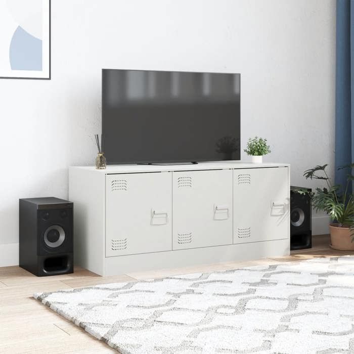 VidaXL Meuble TV blanc 99x39x44 cm acier, banc TV, meuble télé, meuble multimédia, buffet TV, meuble hifi, centre de 841648