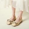 New Style Sweet Butterfly-knot Design Women Flat Solid Color Leather Woman Shoes Ladies Soft Sole Square Toe Slip-on Casual Shoe