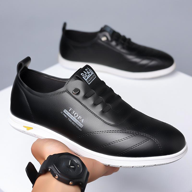 

Men s shoes 2025 spring new casual leather shoes white thin non-slip soft sole one pedal 2025 38 чёрный
