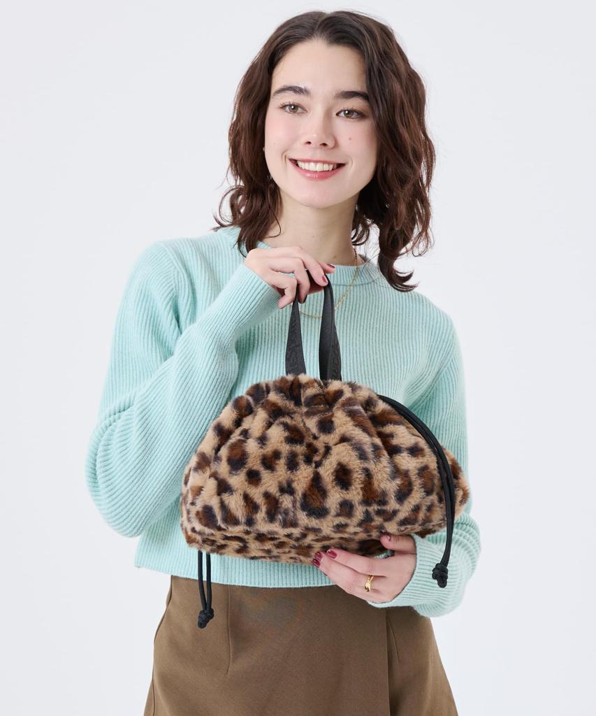 FUR DRAWSTRING TOTE3031Leopard Fluffy Fur