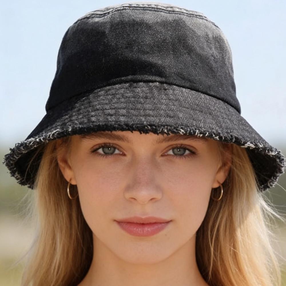 Nuovo Cappello a Secchiello in Denim Casual Unisex con Bordo Sfilacciato Cappelli da Sole in Cotone Lavato Vintage per Uomo Donna Streetwear Cappello Berretto