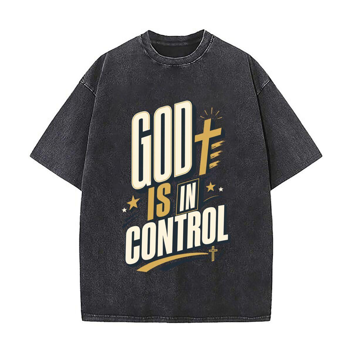 Faith Statement Bold Typography Layo Washed Faded Vintage Short Sleeve Fashion Versatile Daily Tee 2XL