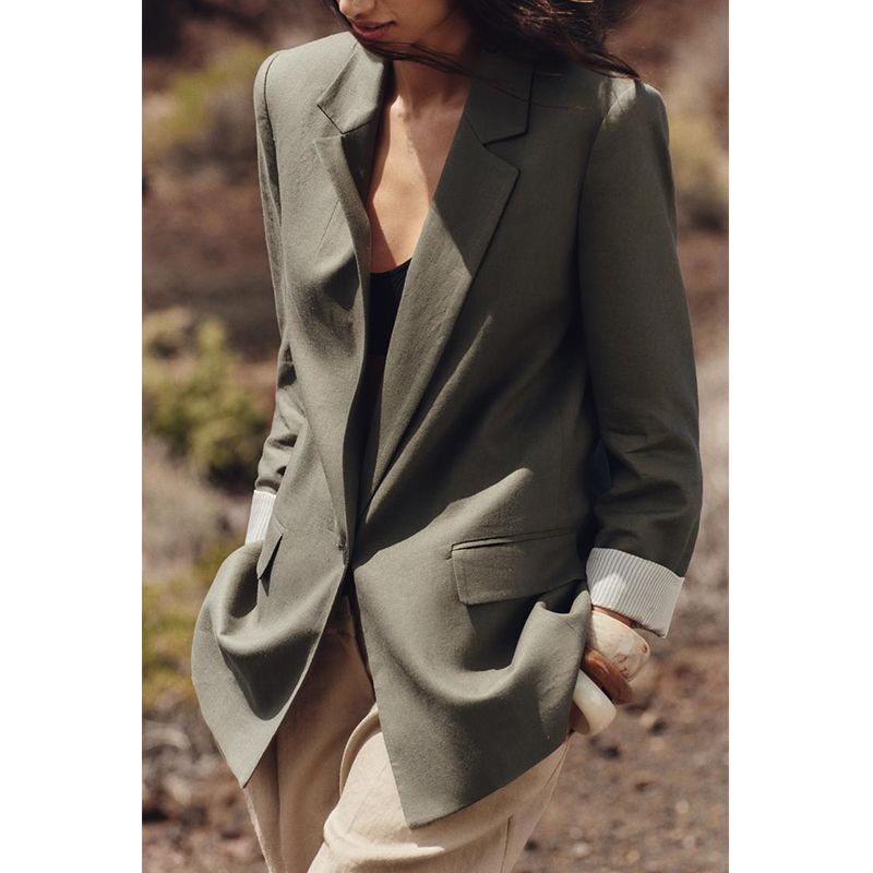 Spring New Women's Clothing Print Cuff Linen Blended Casual Suit Jacket 2753630 2686709