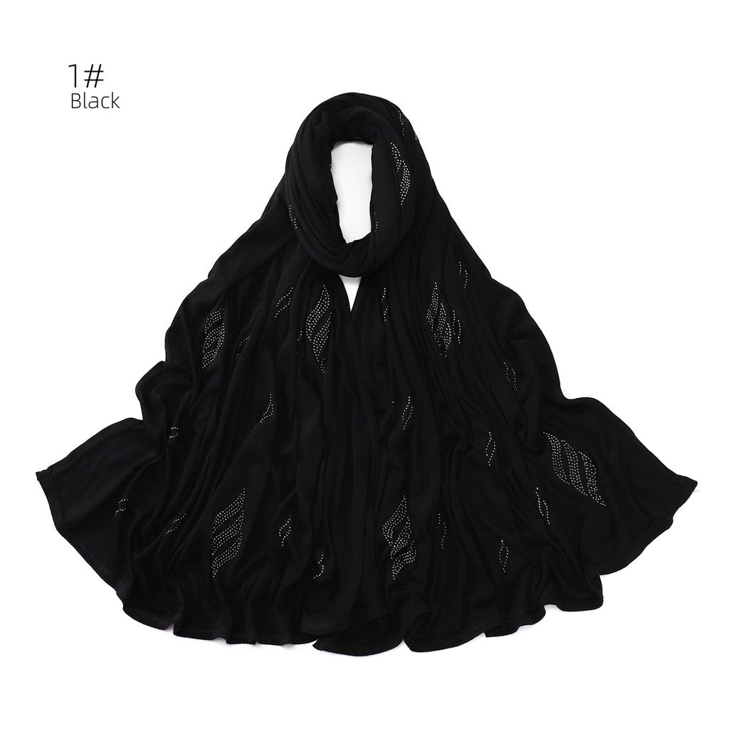 Rhinestone Floral Beads Modal Jersey Hijab Shawls Women Wrap Elastic Thick Muslim Full Cover Islam Foulards Bonnet Headband
