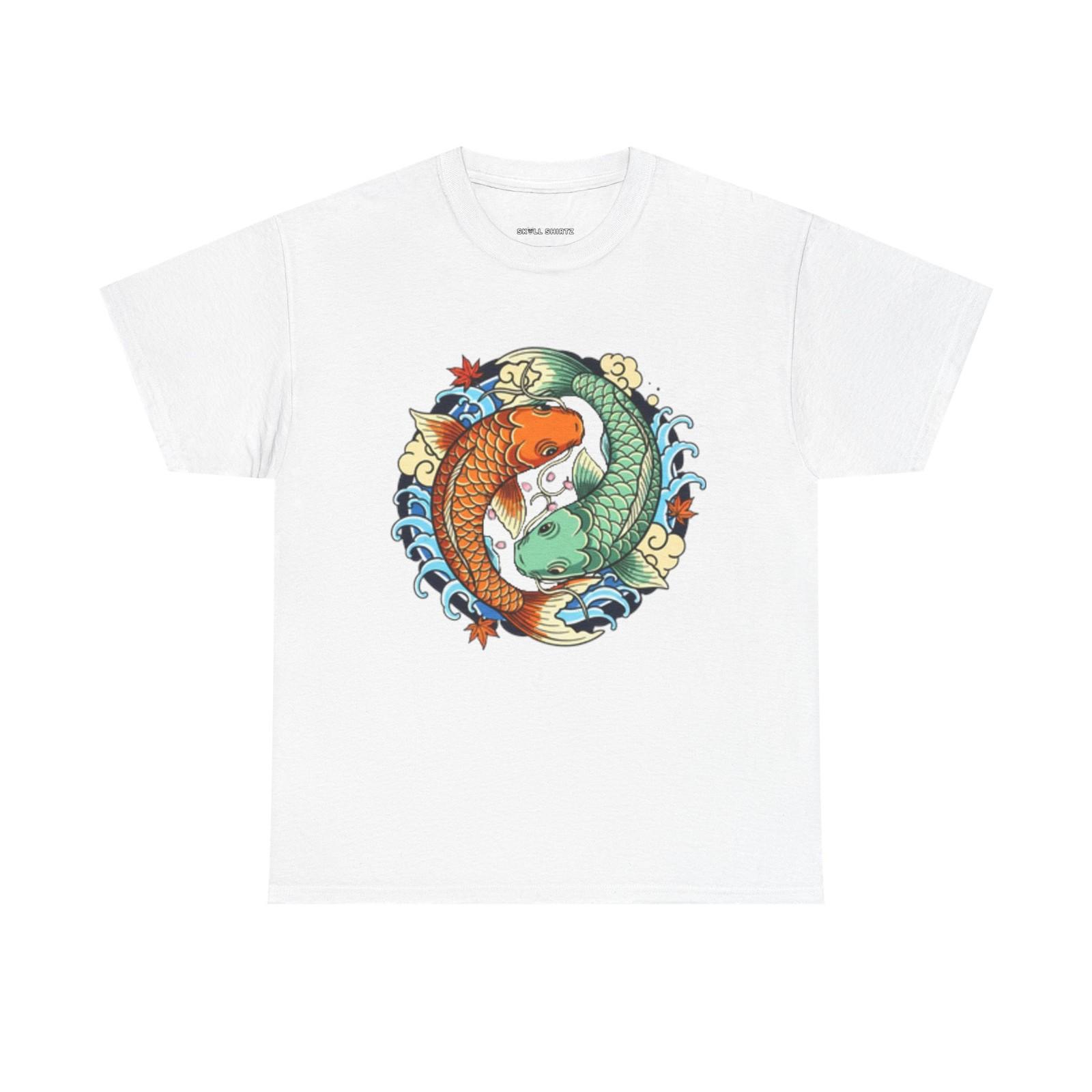 Yin Yang Koi Fish T-Shirt | Japanese Traditionl Tattoo Koi Design Ocean Waves S разноцветный