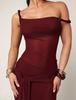 GD-solid Color Sexy Waist See-through Tube Top Strap Design Slanted Shoulder Dress
