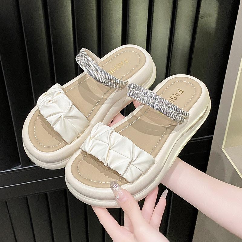 2025 Summer Fashion Casual Thick-soled Flat-soled Women's Shoes Solid Color Fashion Cool Slippers New Outer Sandals Women