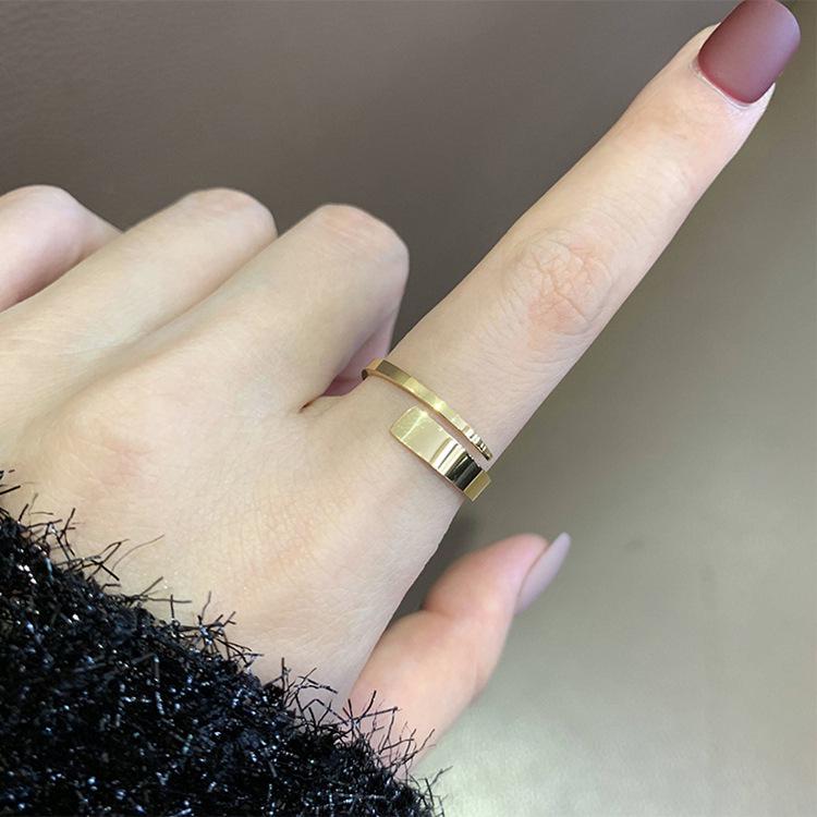Minimalist Korean Style 18K Rose Gold Plated Titanium Steel Stacking Ring for Women