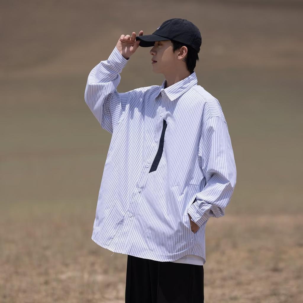 2024 Letter Long Sleeve Shirt Japanese Hong Kong Style Ins Loose Shirt Boys Summer Trendy Versatile Casual Coat