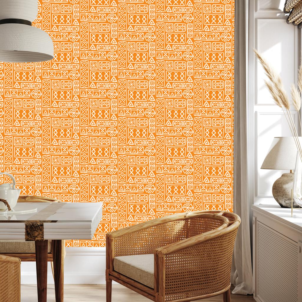 Polynesian Geometric Pattern Wallpaper Cream and Gold 50x1000