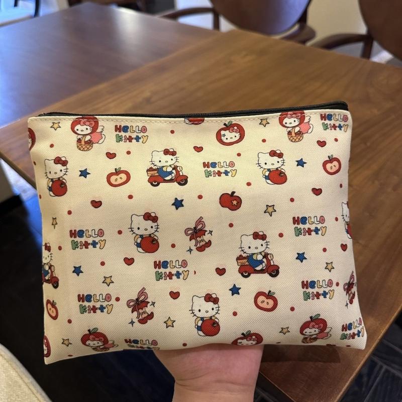 Kawaii Sanrio Hello Kitty Large Capacity Women'S Cosmetic Bags Cute Kt Cat Storage Bag With Zipper Female Travel Clutch Bag