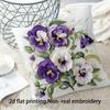 Purple Pansy Floral Pillow Cover 2D Faux Embroidery Print Vintage Botanical Flower Cushion Case For Sofa Bed Couch Elegant Home
