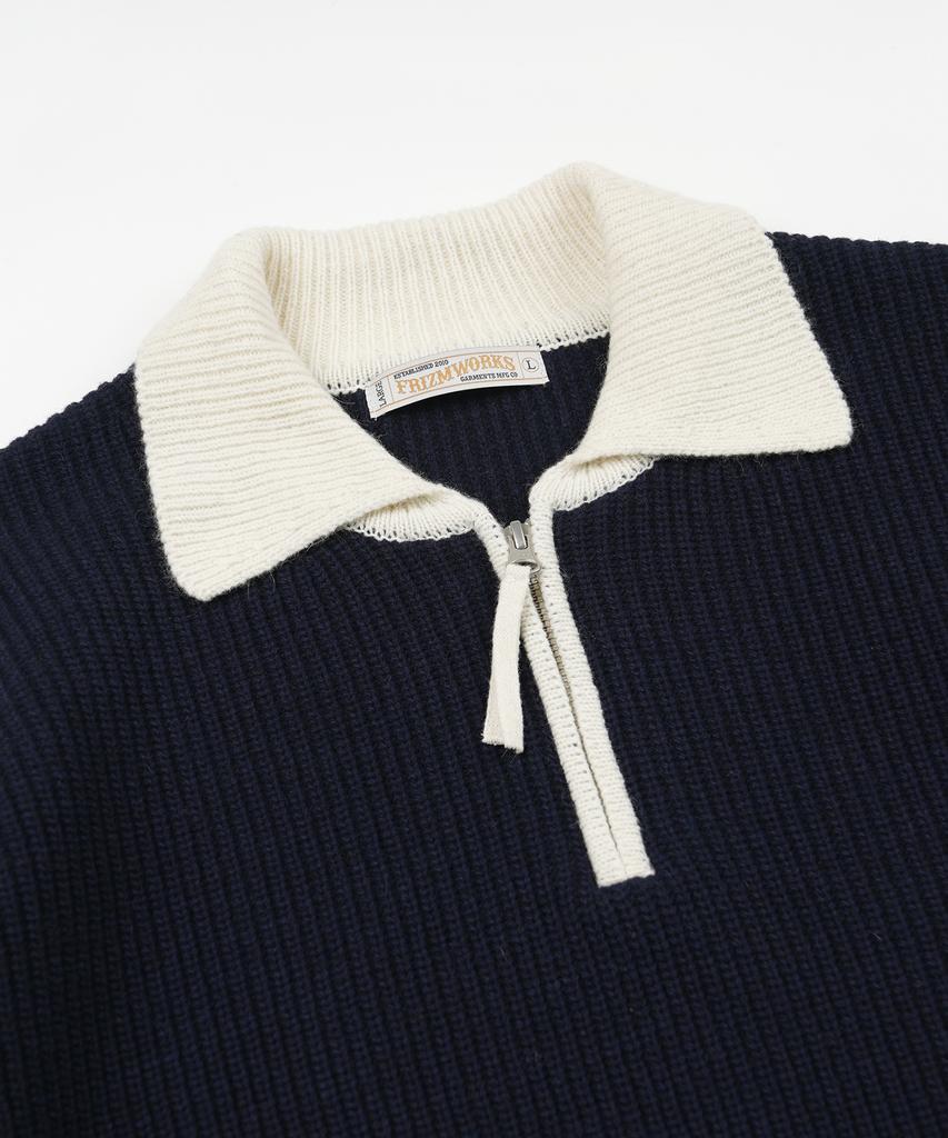 FRIZMWORKS Contrast Collar Half Zip Knit _ Navy
