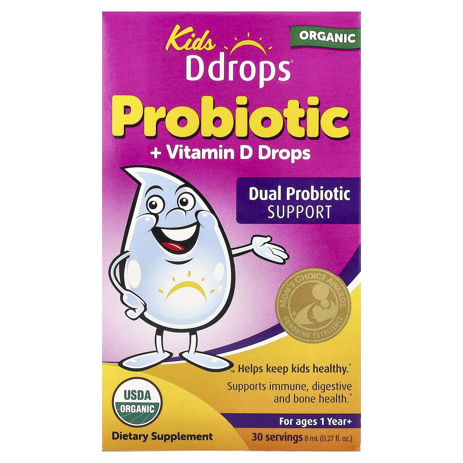 

Ddrops, Children s Drops®, Organic Probiotic + Vitamin D Drops, for Ages 1+, 8 ml (0.27 fl oz)
