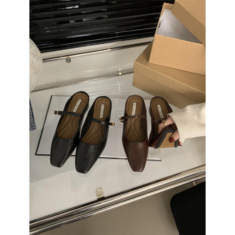 New Designer Vintage Women Slippers Cover Toe Slip On Muels Shoes Ladies Casual Outdoor Low Heel Sandalias