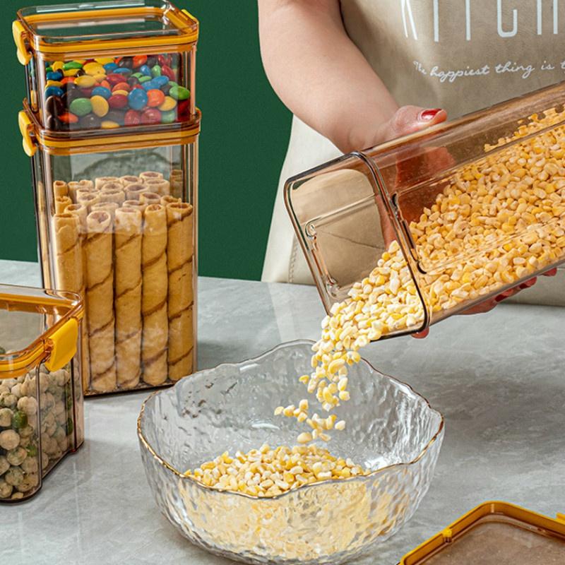 Transparent Square Sealed Fresh-keeping Box Japanese Style Kitchen Grain Storage Tank for Snacks and Dried Fruits