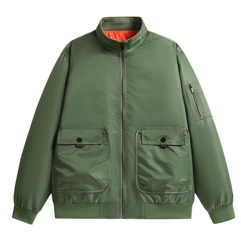 Autumn and Winter Flight Jacket, Men's Stand Up Collar Nylon Casual Jacket, Cotton Padded Thick Cotton Jacket
