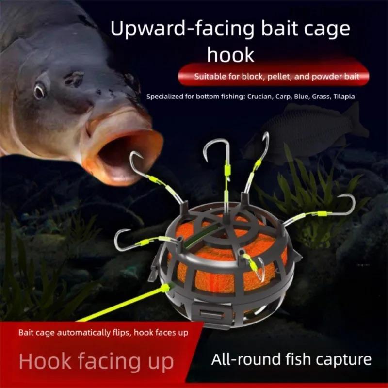 2PCS 6 Hook String Hook Fishing Bait Cage Carbon Steel Line Group Feeder Sinker Design Square Bait Fishing Spring Bait Cage