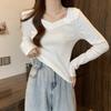 V-neck Long Sleeved T-shirt Slim Fit with Fleece Top
