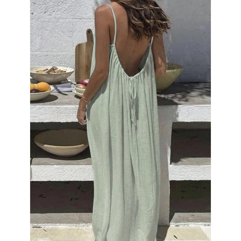 New Women's Suspender Coat Backless Loose Loungewear Dress