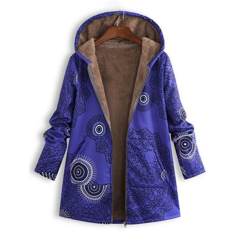 Casual Cotton Linen Loose Long Coat Printed Sleeve Fashion Jacket Vintage Zipper Women's Hooded Plus Size Temperament