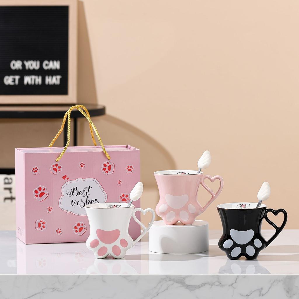 High Value Love Hand Held Single Cup Gift Box Cute Cartoon Ceramic Cup Cat Claw Large Capacity Personalized Mug