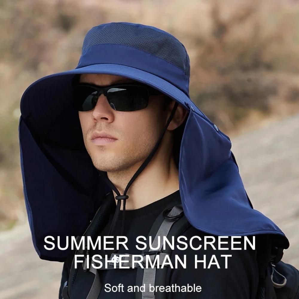 Men'S Fishing Hat Summer Uv Protection Sun Hat With Neck Face Flap Large Brim Shawl Fisherman Cap For Outdoor Hiking Camping