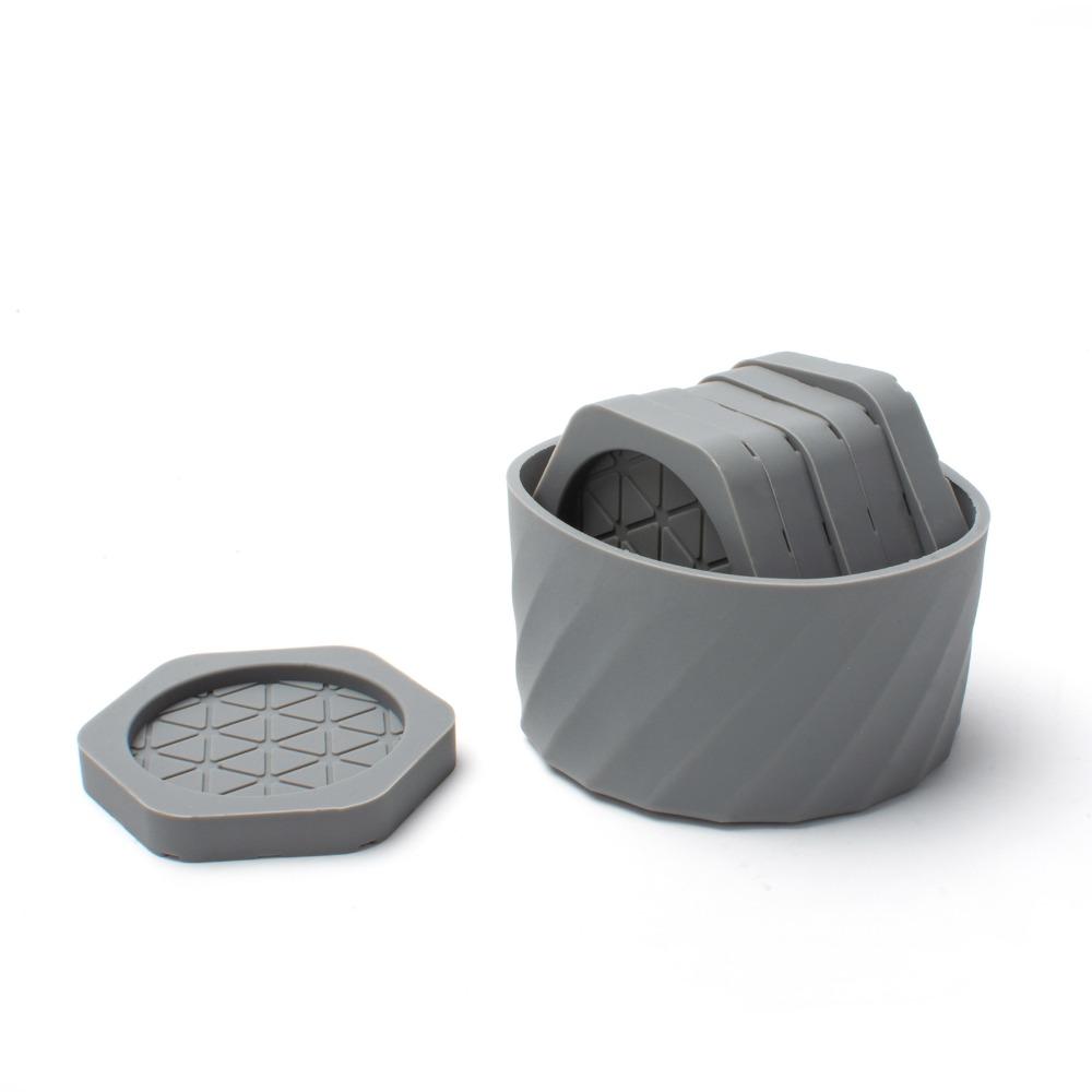 6Pcs Silicone Drinking Coaster Set Round Heat Resistant Glass Beverage Holder Pad with Storage Bucket Non Slip Tea Drink Mug Mat