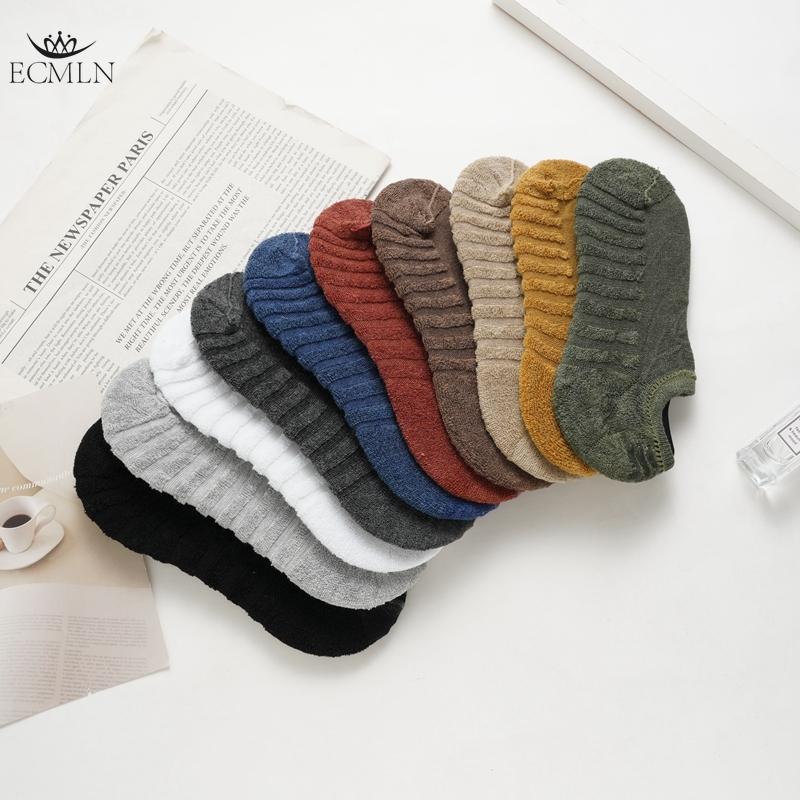 Men's Socks Towel Bottom Boat Socks Sports Thickened Shallow Invisible Socks Silicone Non-slip No-drop Heel Sweat-absorbent Deodorant Men's Socks