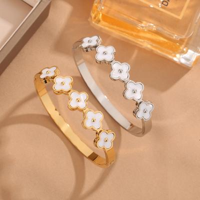 Modna bransoletka z białej muszli koniczyny ze stali tytanowej dla kobiet 18-karatowa, nieblaknąca bransoletka