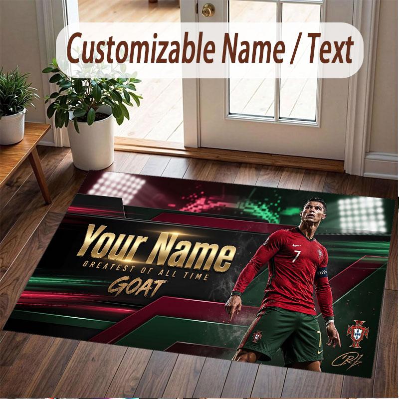 Custom Rug Cristiano Ronaldo Pattern Print Name Text Soft Non‑Slip Floor Carpet for Home Indoor Decoration