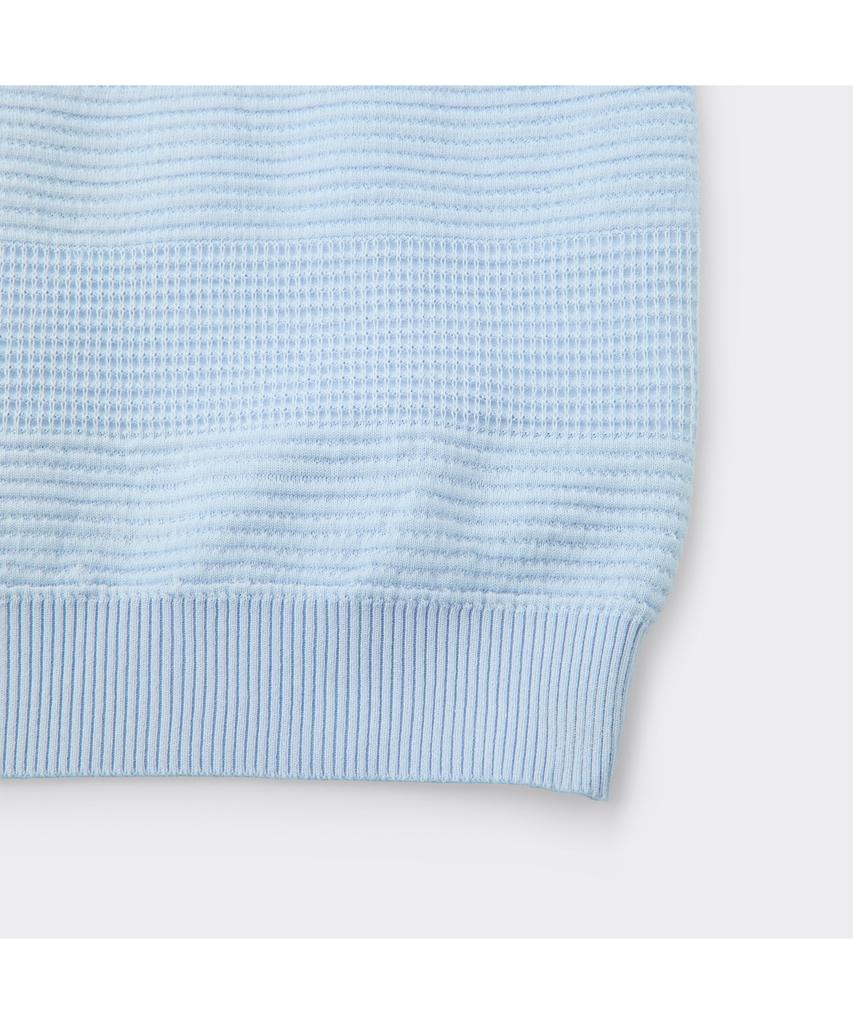 Keoseuuteommellou Blue Stripes Textured Collar Sweater Cwwam26411Bux