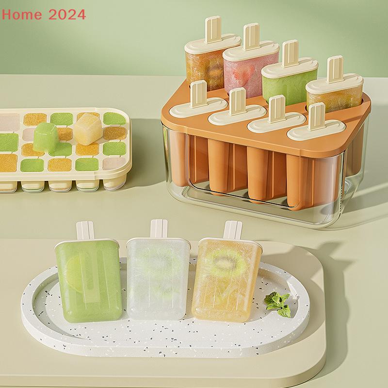 8-Cavity Ice Mold Silicone Popsicles Maker Reusable Easy-Release Freezer Tray With Sticks For Kids Adults Home Party Kitchen