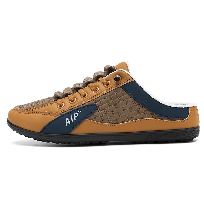 

Мода 2024 года, мужские летние дышащие новые стильные мокасины без застежек, тапочки с открытым носком, мужские корейские модные парусиновые полутапочки с ленивым носком 44 хаки