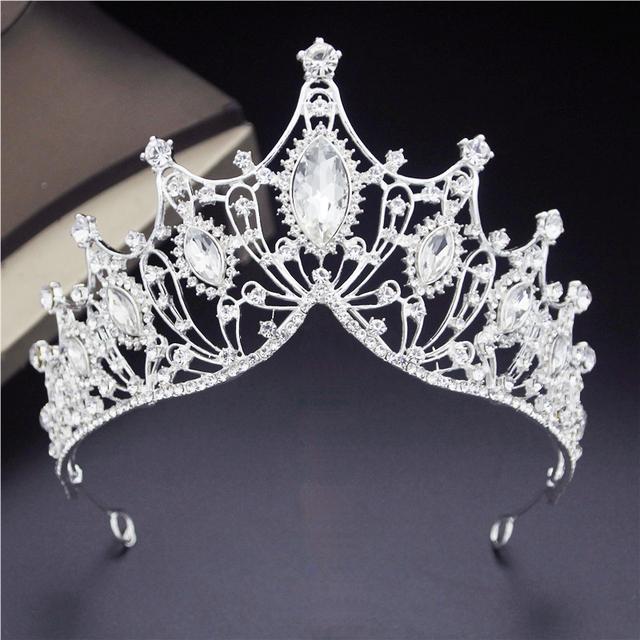 

Головной убор с короной для невесты, металлические диадемы и короны в стиле барокко со стразами для королевы, свадебные украшения для волос, украшения для головы для свадебного танца серебряный